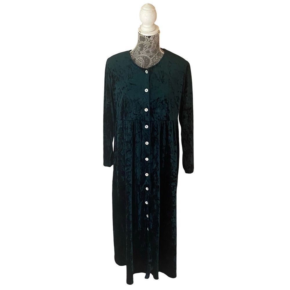 Vintage 90s la Fete Crushed Velvet Dress Forest Green